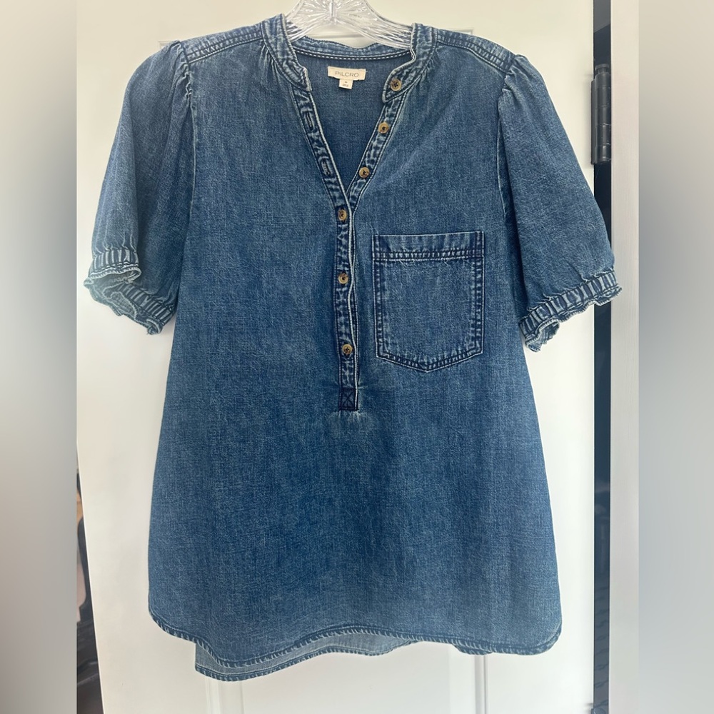 Anthropologie Pilcro Denim Puff Sleeve Top - M